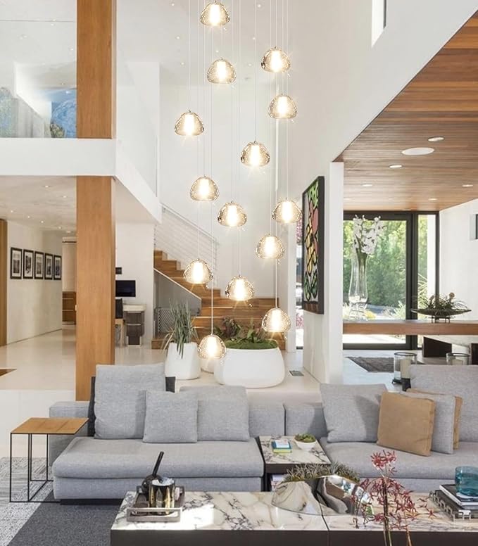 Modern Crystal Chandelier for Hallway Gold LED Ceiling Lighting for Staircase Light Fixture for Living Room Foyer Entryway