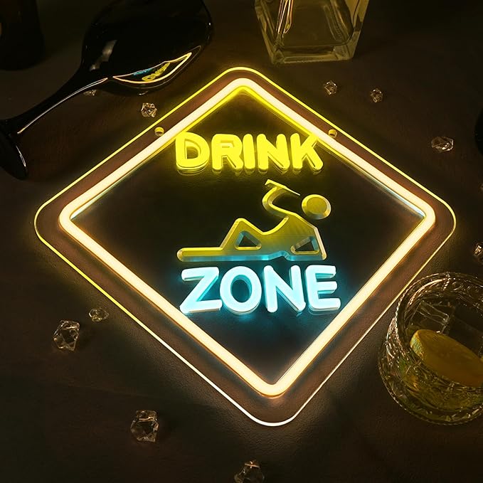 Looklight Led Bar Sign Drink Zone Neon Sign Dimmale Neon Signs For Wall Decor Led Lights Drinks Sign For Bar Man Cave Club Party Bedrooom Decoration USB Powered 12.6x12.6in