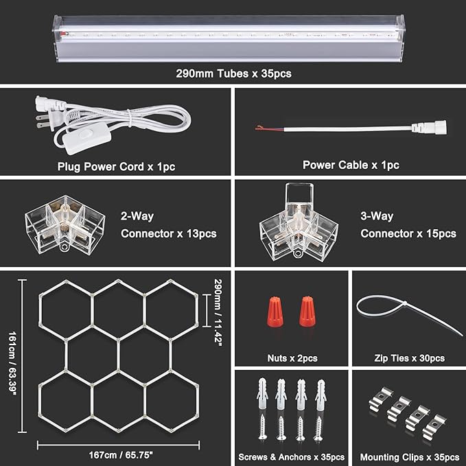 BRILLIHOOD 35 Pack LED Hexagon Blacklights, 245W, 8 Girds UV Black Light Fixture with US Plug for Neon Glow Party, Halloween, Body Paint and Art Displays in Large Space