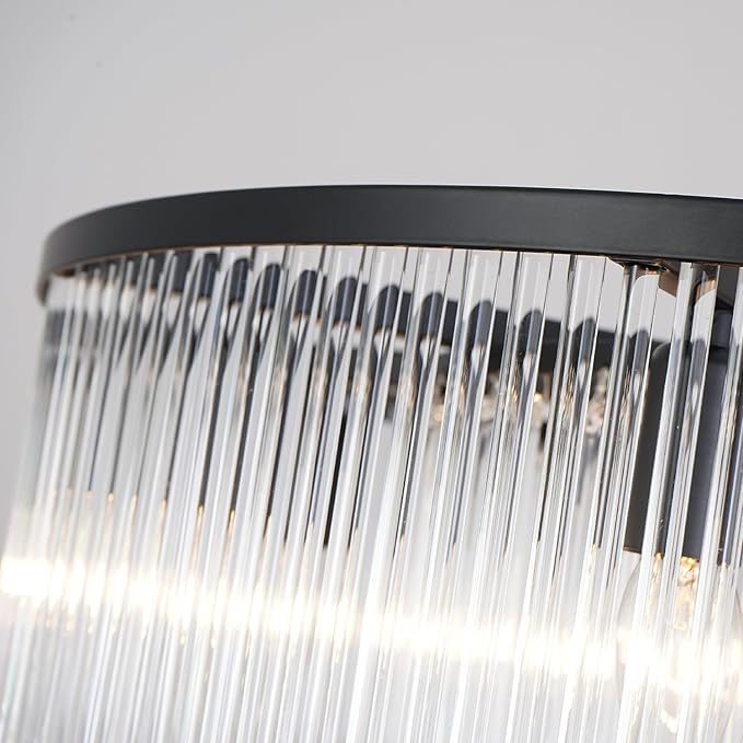 Black Modern Chandelier, 2-Tier Crystal Glass, 8-Light Round Dining Room Chandelier, Contemporary Pendant Ceiling Light for Bedroom Foyer Entryway, 23.6''