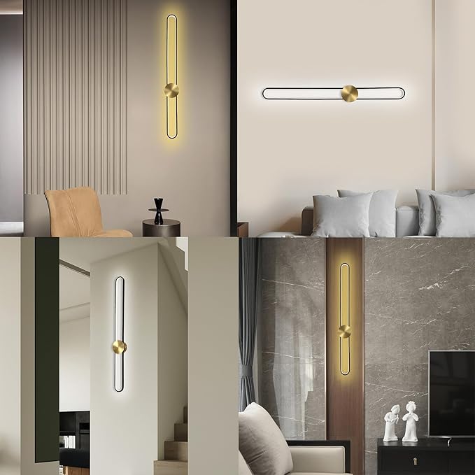 Modern Wall Sconce Dimmable 3000K/4000K/6000K LED Wall Light Fixture, Hardwired Wall Lamp for Living Room, Dining Room, Bedroom, Hallway, Lobby, Entryway (Brushed Black, 35.4inch/H90cm)