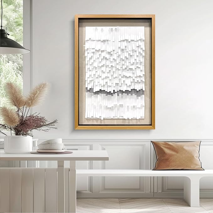 BrightA White 3D Wave Wall Sculpture - Heat-Formed Acrylic Strips Art with Dynamic Shadow Play, Solid Wood Frame Contemporary Artwork for Modern Interiors 31.5" x 47.2"