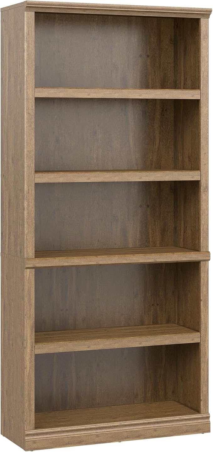 70 in Tall Bookcase, White Bookshelf Open Storage 5-Tier Shelves, 33 inch Wide Floor Standing Indoor Furniture, Book Cases for Home School Library Office Bedroom Kids, Vintage Oak 5 Tiers