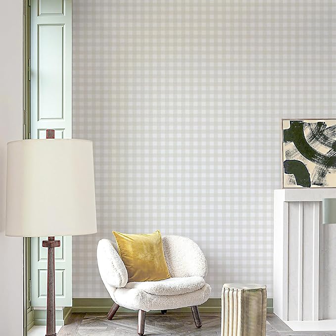 Cohoo Home Plaid Peel and Stick Wallpaper Boho Plaid Contact Paper for Cabinets Checkered Neutral Contact Paper Self Adhesive Removable Wallpaper for Bathroom Nursery Waterproof 17.3inW 393inL