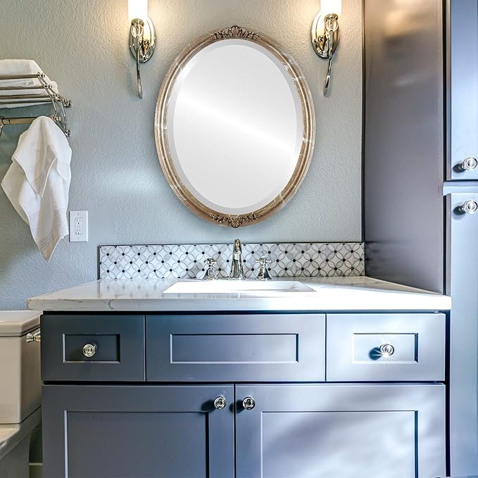 OVALCREST Oval Beveled Wall Mirror for Home Decor - Contessa Style - Champagne Silver - 22" x 18"