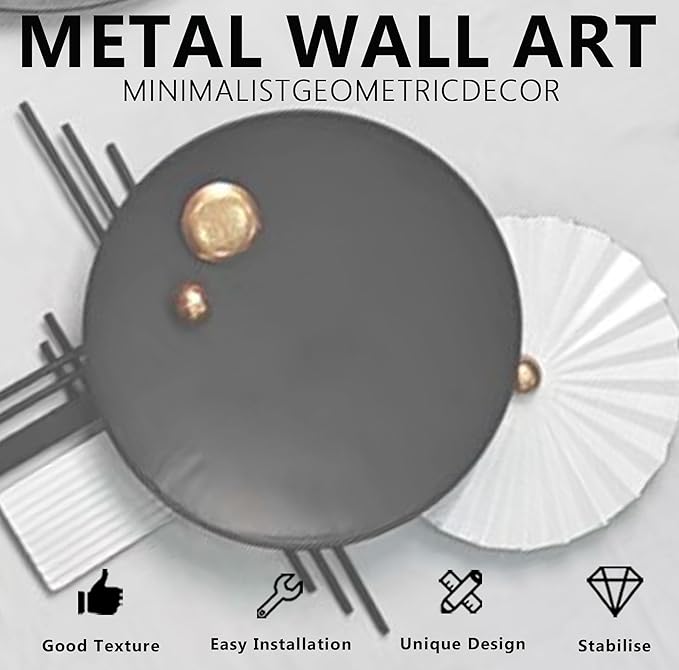 Large Modern Abstract Metal Wall Art, Black and Gold Geometric Circles Wall Decoration, Contemporary Home Decor,59 × 24 inches Wall Art for Living Room/Dinning Room/Bedroom/Entryway/Kitchen/Office