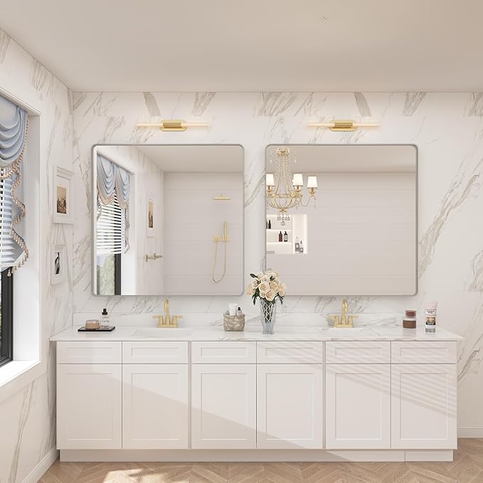 36x36 Silver Square Bathroom Mirror for Wall, Brushed Metal Framed Bathroom Vanity Mirror, Rounded Rectangle Silver Mirror, Shatterproof, Anti-Rust (Horizontal/Vertical)