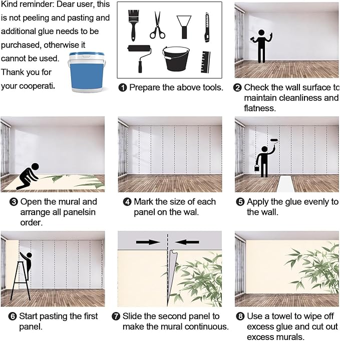 Chinese Mural Wallpaper, Green Bamboo Leaf Murals, Abstract 3D Landscape Murals Wallpaper for Living Room Bedroom Tv Background Wall Home Decor Mural (Not Peel Stick)