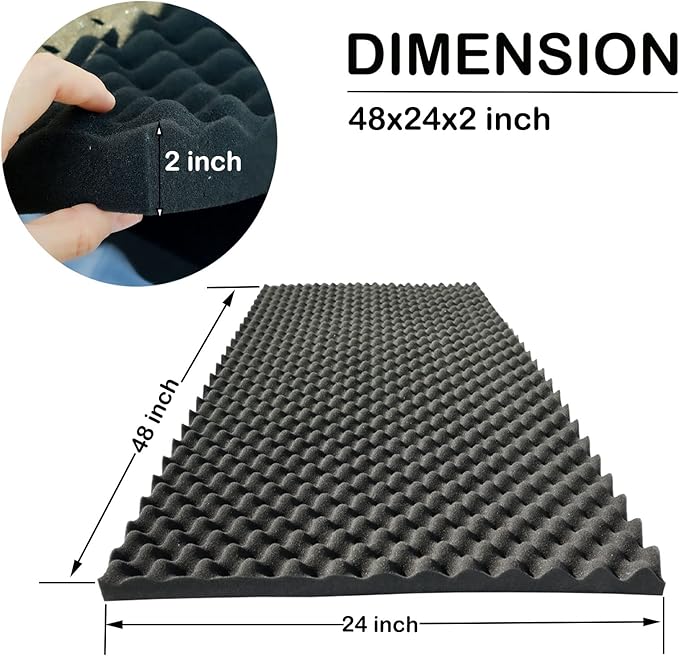 2 PCS Acoustic Panels,48''X24''X2'' Egg Crate Foam Soundproof Foam Wall Panels,High Density Fireproof Noise Cancelling Foam Studio Foam Panel,Noise (Black)