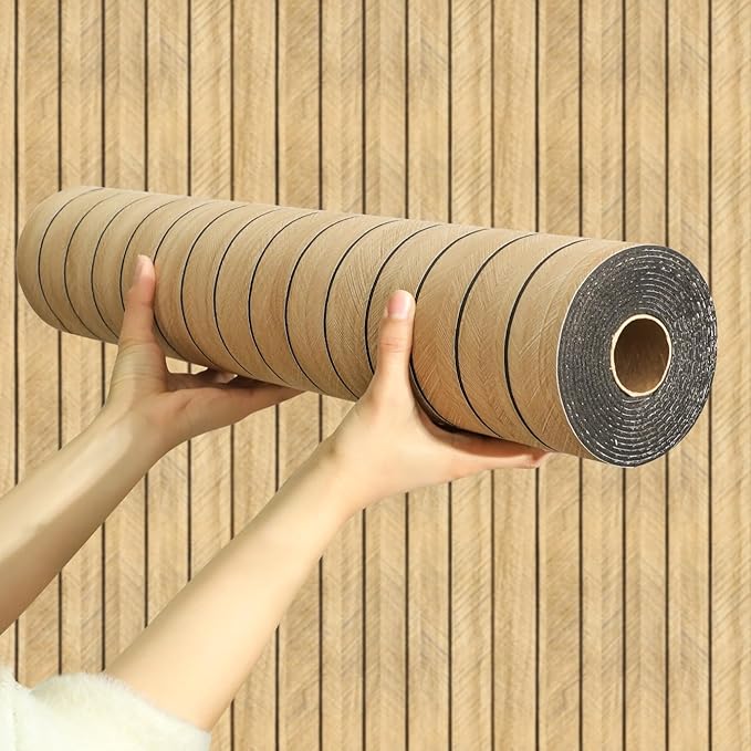 Wood Grain Slat 3D Wall Panel -23.6"x118"Soundproof Self-Adhesive Wall Sticker,Thickened Moisture Resistant Removable PVC Slat Wallpaper &Foam Paneling for Wall,Ceiling(Dark Brown,19.4Sq.ft)