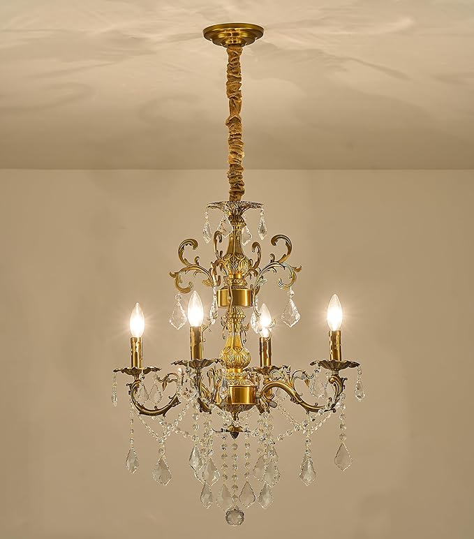 4 Light Classic Traditional Candle-Style Crystal Chandeliers for Dining Room Living Room Bedroom entryway Antique Gold Finish