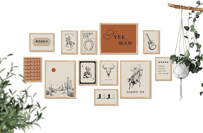 TwoDays Western Wall Decor, Retro Southwest Wall Art, Wild West Cowboy Rodeo Posters, Vintage Country Howdy Prints for Home Living Room Bedroom (Multi Sizes, 8" X 10" Largest, Set of 12, UNFRAMED)