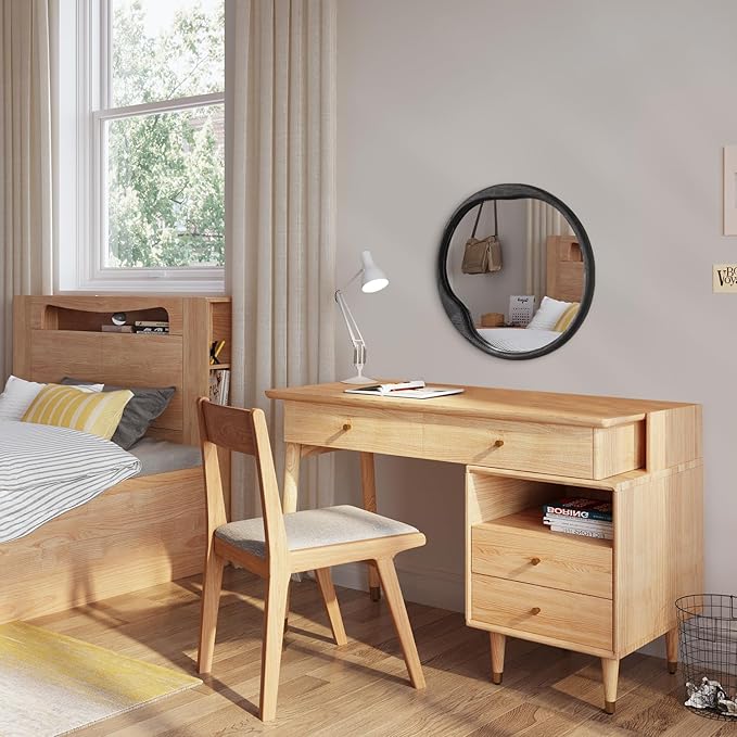 AOAOPQ Wall Mirror Frame Wood Decoration for Living Room Vanity Bedroom Entryway Wood Round Mirror Wall Mounted Circle Mirrors Vanity 20 inch Black