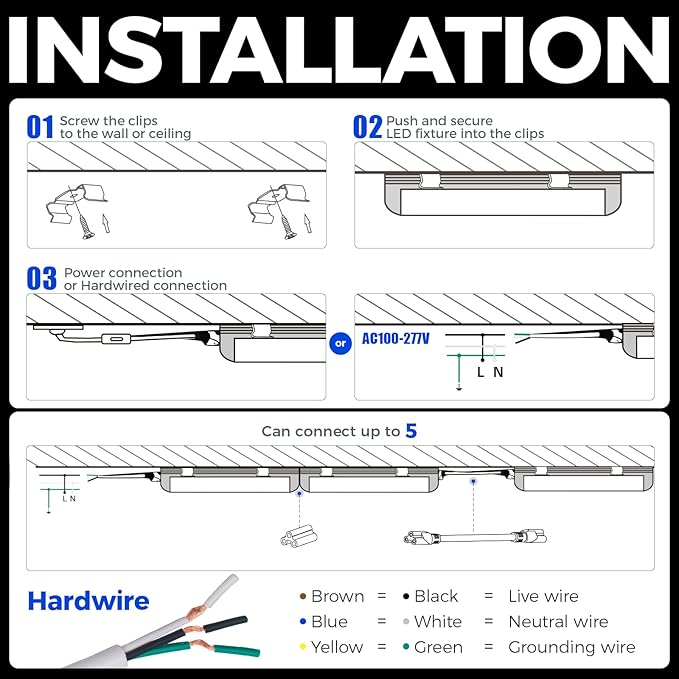 Barrina T8 LED Shop Lights for Workshop 4FT, 50W, 5000K, Daylight White, Clear Cover, Ceiling, V-Shape Shop Light Fixture, Garage, Warehouse, Basement, ETL Listed, 2 Packs