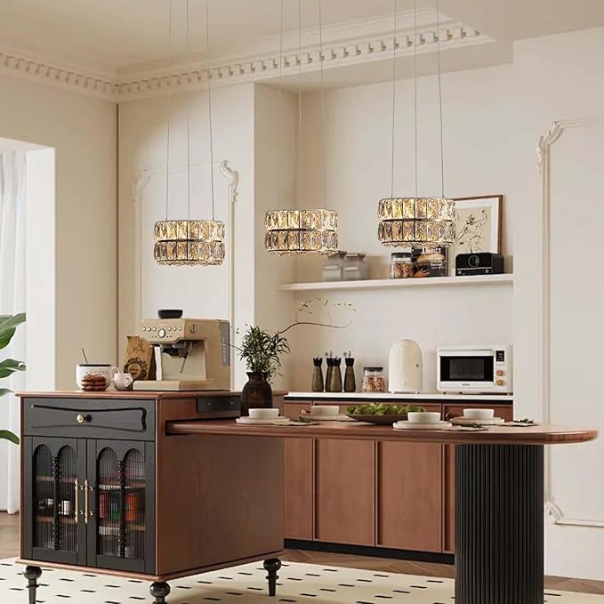 Led Ring Crystal Chandelier, Modern Dimmable Chandeliers Lighting and Hanging Adjustable, LED Round Ceiling Light Fixtures for Dining Room Living Room 7.8'' Silver