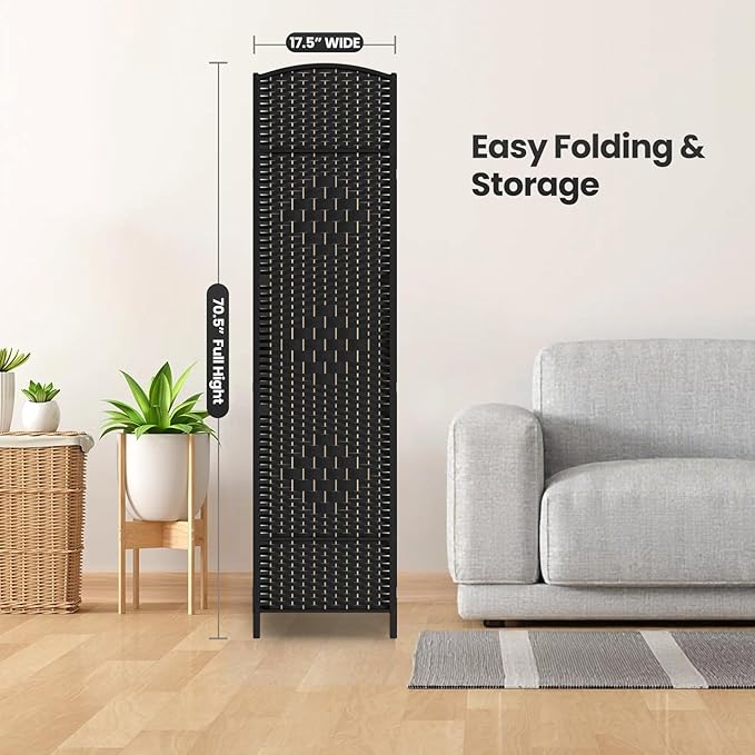 8 Panel Room Divider,6Ft Folding Privacy Screen,Tall - Extra Wide Foldable Panel Partition Wall Divider with Diamond Double-Weaved Hand-Woven Design Room Screen Divider