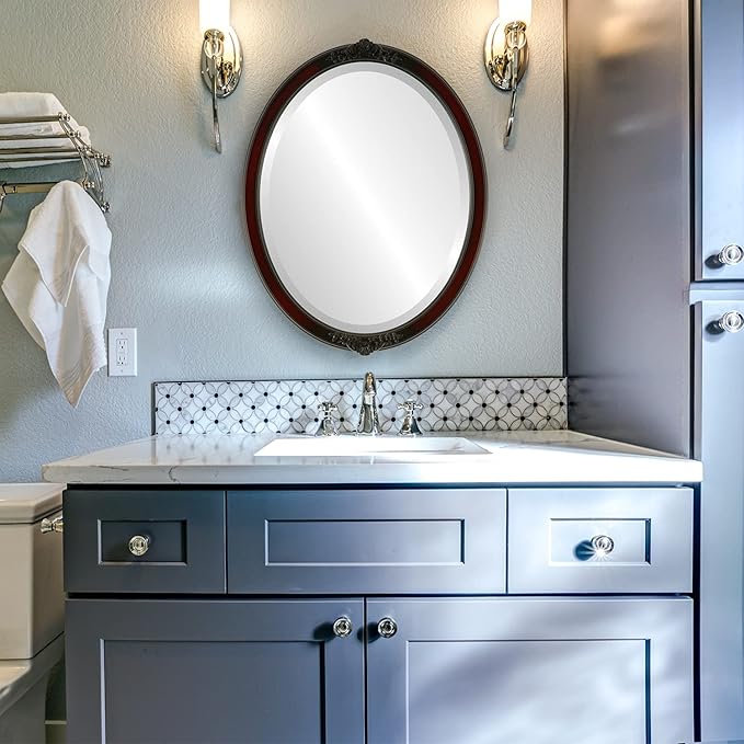 OVALCREST Oval Beveled Wall Mirror for Home Decor - Athena Style - Rosewood - 26" x 20" Outside Dimensions