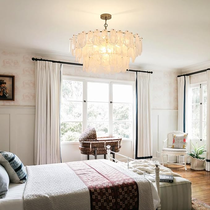 Modern Large Gold Glass Chandeliers, 12-Light Luxury Cloud Pendant Light Fixture, 31.5 inch Round Ceiling Hanging Light Fixture for Living Room Bedroom Dining Room Kitchen Foyer Staircase Offices