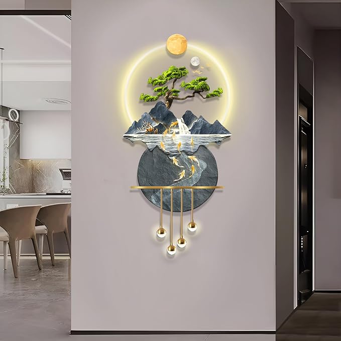 LED Light Decor Wall Art, 3D Art Wall Decor with Light, Decors Walls Sculptures Large 3D Art, Decors Walls Sculptures Lighting Modern, Plug-in Power Supply, Blue B, 19x39IN