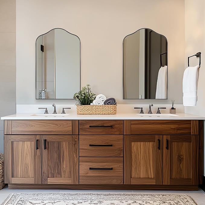 ANDY STAR Scalloped Arched Mirror, 22x35 Polished Chrome Irregular Bathroom Mirror for Vanity, Asymmetrical Curved Top with Anti-Rust Stainless Steel Frame, for Entryway, Bedroom, Mantel, Fireplace