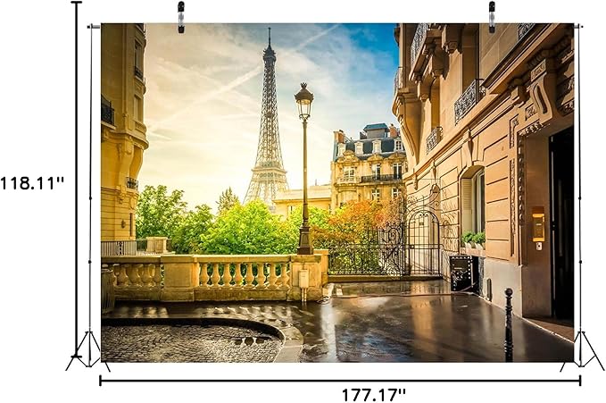 BELECO 15x10ft Fabric Paris Eiffel Tower Backdrop Summer Street View European Famous Building French City Landscape Background Paris Theme Party Decor Wedding Photography Wallpaper Photo Studio Prop