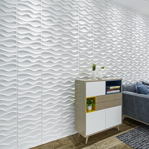 Art3dwallpanels 33 Pack 3D Wall Panel for Interior Wall Décor, PVC Textured Accent Wall, Elegant Wave 3D Wallpaper Modern Wall Tiles, White