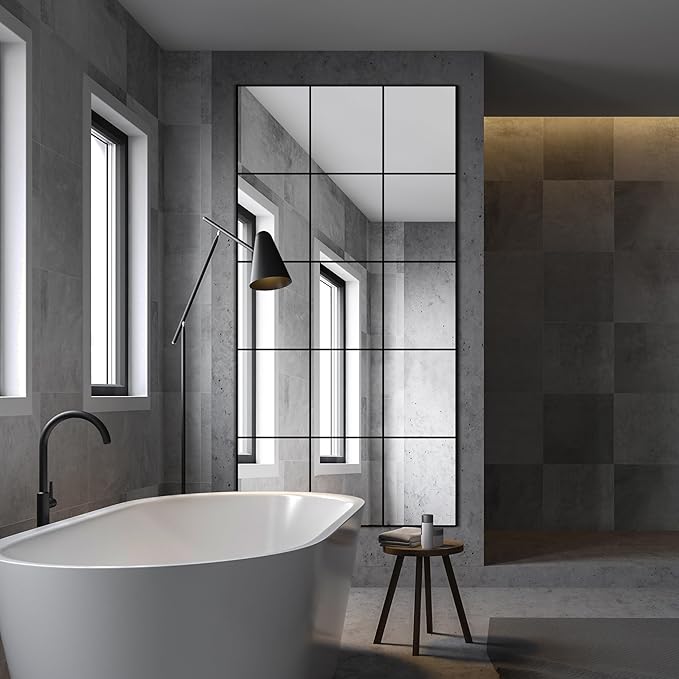 Delma Full Length Mirror, 64"x 32" Window Pane Decorative Mirror for Wall, Black Metal Framed Wall Decor, Wall Mounted, Hanging or Leaning for Bedroom, Living Room, Entryway