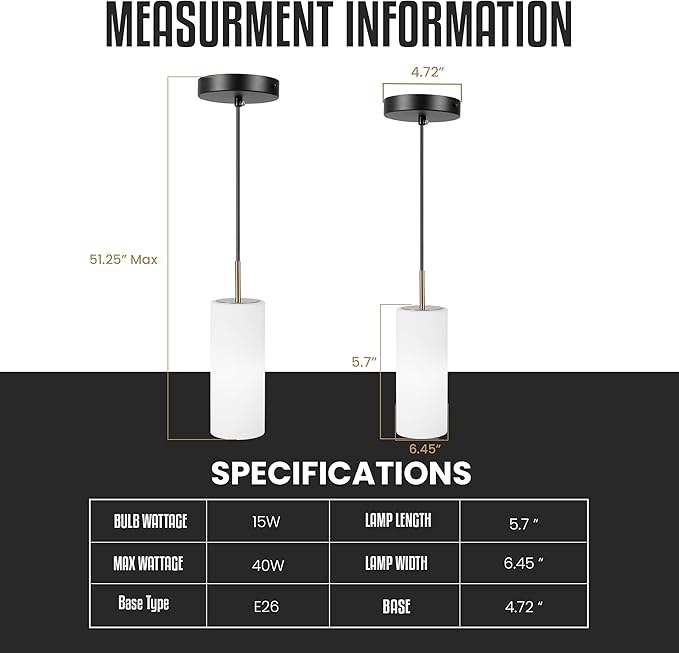 Luxury Black Pendant Light with Gold Finish and Warm White Bulb Included Adjustable Height - Farmhouse Pendant Light with Durable Glass for Dining Room Bedroom Office Bar Entryway