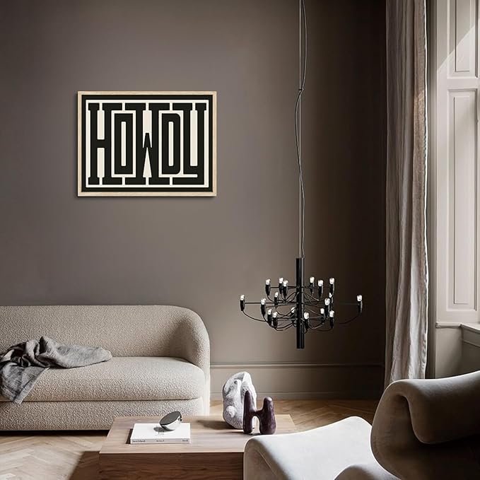 KISSFOX Western Howdy OAK Wood Framed Wall Art Farmhouse Geometric Typography Canvas Art Prints Rustic Country Pictures Wall Decor Vintage Modern Southwestern Artwork For Bedroom Kitchen Living Room