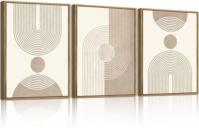 BINCUE Neutral Abstract Wall Art Boho Geometric Wall Decor Mid Century Modern Artwork for Living Room Bedroom Office 12" Lx16 W Set of 3