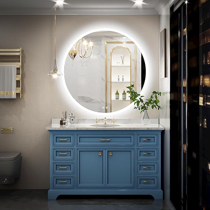 24 Inch Round LED Bathroom Mirror - 6000K Daylight Backlit, Anti-Fog & Dimmable, Frameless Waterproof Mirror with Touch Control, CRI90+, IP54 for Vanity & Makeup