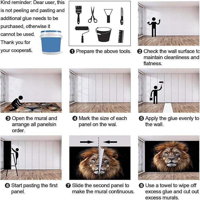 Lion King Mural Wallpaper, African Lion King Murals, 3D Wild Animal Murals Wallpaper for Living Room Bedroom Tv Background Wall Home Decor Mural (Not Peel Stick)