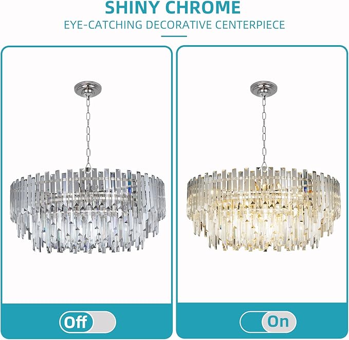 31.5" Modern Crystal Chandelier, 3-Tier Chrome Pendant Light with 13 Lights, Luxury K9 Crystal Ceiling Fixture for Dining Room Living Room Foyer