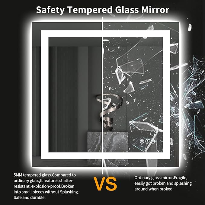 LOAAO 40"X38" LED Bathroom Mirror with Lights, Anti-Fog, Dimmable, Backlit + Front Lit, Lighted Bathroom Vanity Mirror for Wall, Memory Function, Tempered Glass, ETL Listed