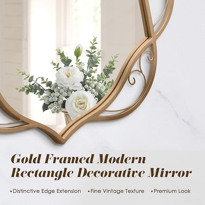 Bathroom Matt-Gold Wall Mirror: 30"x48" Vintage Large Mirror for Wall - Vertical or Horizontal Hanging - Home Decor for Living Room/Entryway/Fireplace/Hallway