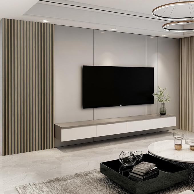 Art3d 8-Pack WPC Wood Slat Wall Panel for Interior Décor, 3D Wood Fluted Acoustic Paneling for Living Room Bedroom Home & Office Accent Wall Decor - 96 x 6 Inch Ebony