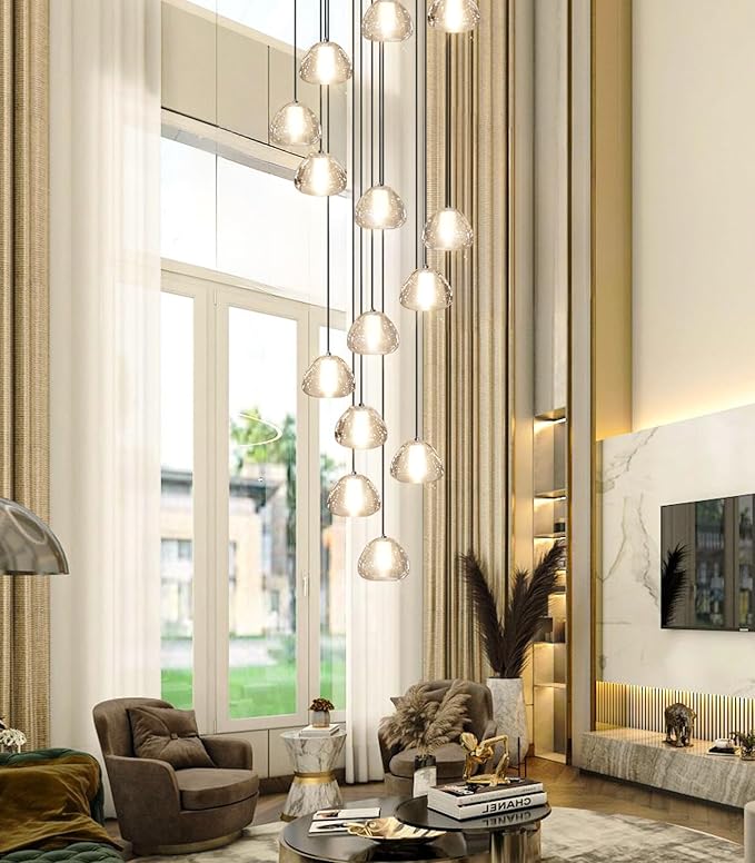 Modern Crystal Chandelier for Staircase 118" Long Black LED Lighting for Foyer Adjustable Ceiling Lighting Fixture for Living Room Hallway Entryway Staircase