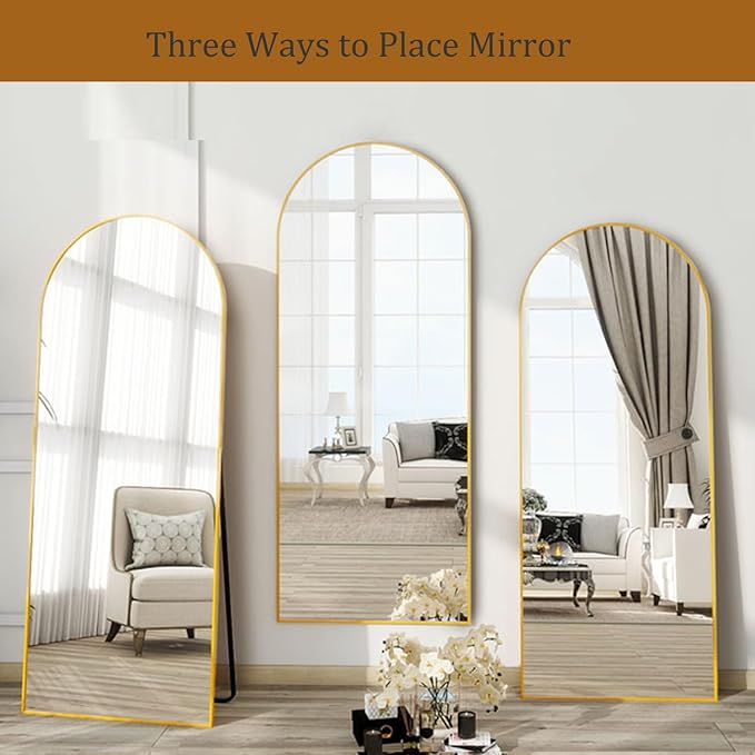 Arched Gold Full Length Mirror, 57"X20" Large Floor Mirrors, Full Body Mirror for Leaning or Hanging, Standing Mirrors for Bedroom, Living Room,Dressing Room, Aluminum Alloy Frame, Gold