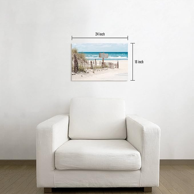 Beach Picture Canvas Wall Art: Coastal Scene Ocean Print Picture Sea Seaside Artwork Seashore Wave Painting for Bathroom Bedroom Home Decor 24 x 16 Inch