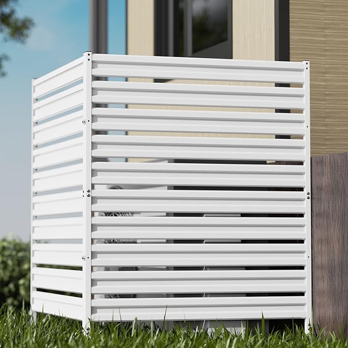 Metal Privacy Fence Panels for Outside, 42" H x 38" W (2 Panels) Air Conditioner Fences, Pool Equipment Enclosure Trash Can Fence, No Dig Privacy Screen Fencing for Outdoor, White