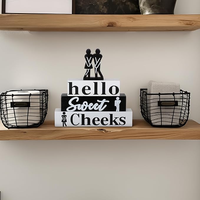 4 Pcs Funny Bathroom Decor Farmhouse Modern Bathroom Decoration Western Hello Sweet Cheeks Table Centerpiece Christmas