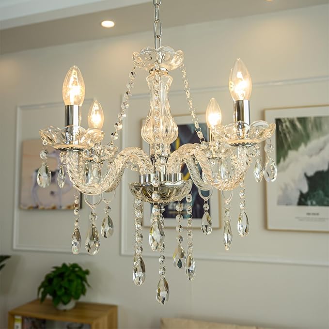 MALOSA Clear Crystal Chandeliers,Vintage Small Chandelier,Glass Mini Chandelier for Bedroom,Living Room,Dining Room,Closet,Wedding Decoration