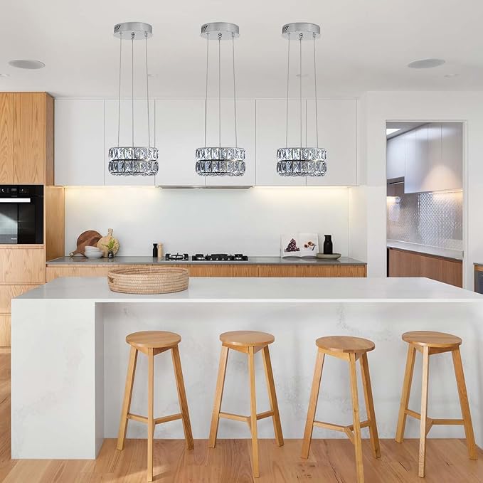 Modern Crystal Chandelier for Dining Room Luxury Silver Crystal Chandelier for Living Room Dimmable LED 11.8" Ring Pendant Light Adjustable Dimmable 2700k-6000k