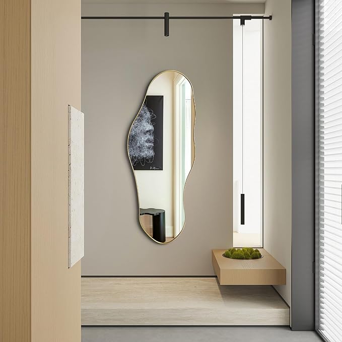 Large Asymmetrical Mirrors, Gold Irregular Shaped Mirror, 55"x22" Abstract Wall Mirror Decorative, Modern Funky Mirrors for Living Room Bathroom Bedroom Hallway Entryway Fireplace