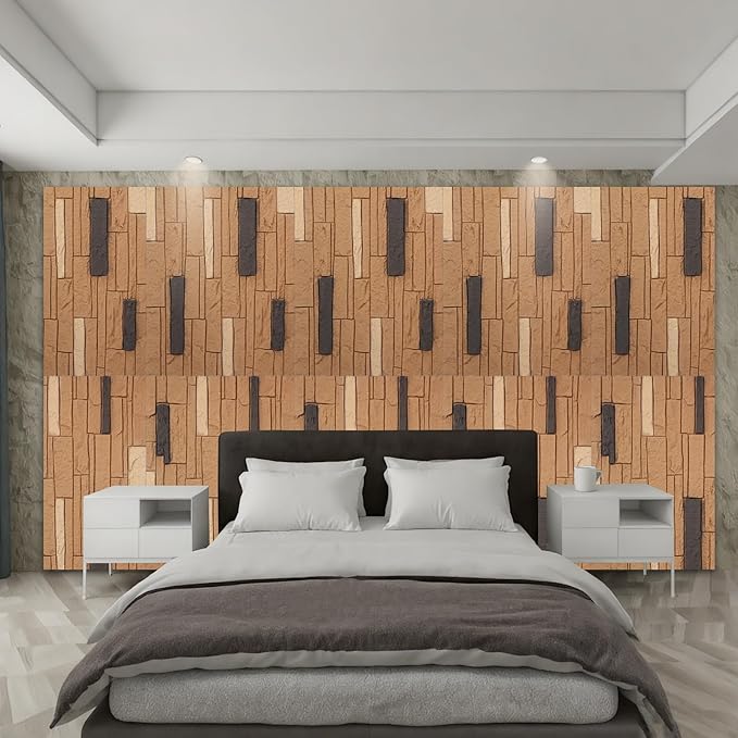 OUZUGIE 4 PCS Faux Stone Wall Panel 47.2’’ x 23.6’’ Interior Exterior Wall Decor 3D PU Panel with Brick Stone Design Light Brown