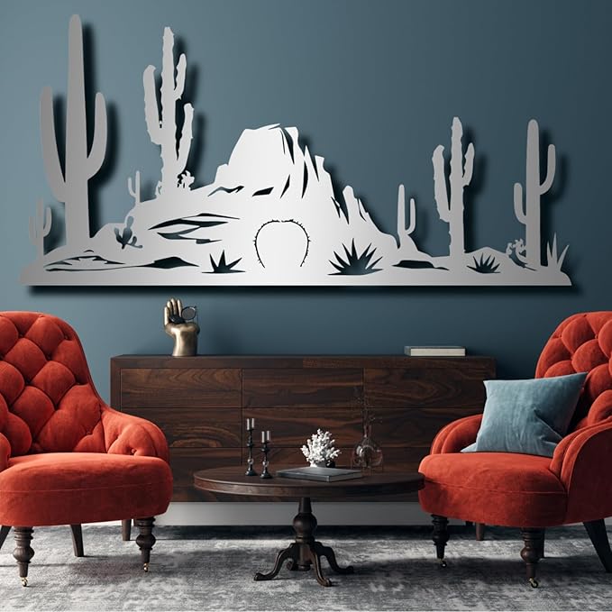 Metal Cactus Wall Decor,Southwestern Wall Art Metal,Metal Desert Wall Art,Metal Cactus Yard Art,Metal Cactus Outdoor Decor,Natural Themed Home Decor (black, 48 L" x 23 W" / 121 x 59 cm)