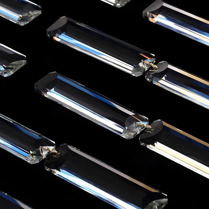 16-Light Modern Crystal Chandelier for Dining Room Black Rectangle 2-Tiers K9 Crystal Raindrop Chandelier Flush Mount Oval Adjustable Pendant Ceiling Light Kitchen Island Bar L35.4''