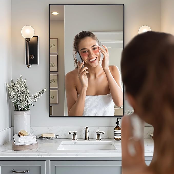 2-Pack Black Bathroom Mirrors Over Sink 30 x 40 Inch Wall Mounted Aluminum Frame Rectangle Mirror Modern Farmhouse Vanity Mirror