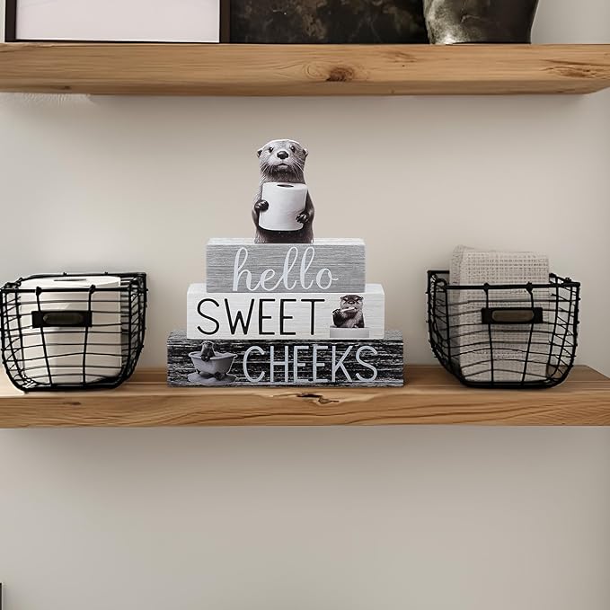 4 Pcs Otter Bathroom Decor Farmhouse Otter Bathroom Decoration Western Hello Sweet Cheeks Table Centerpiece Christmas