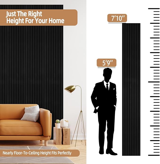 Acoustic Wood Slat Wall Panels - Ebony Soundproof Paneling for Interior Wall Decor, Modern Design, 94" x 12", 4-Pack